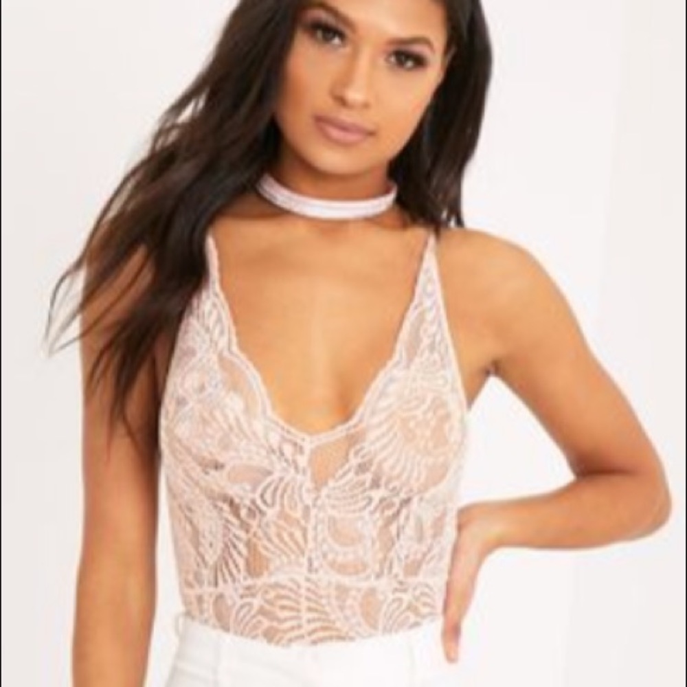 Never worn! Nude Lace Body Suit